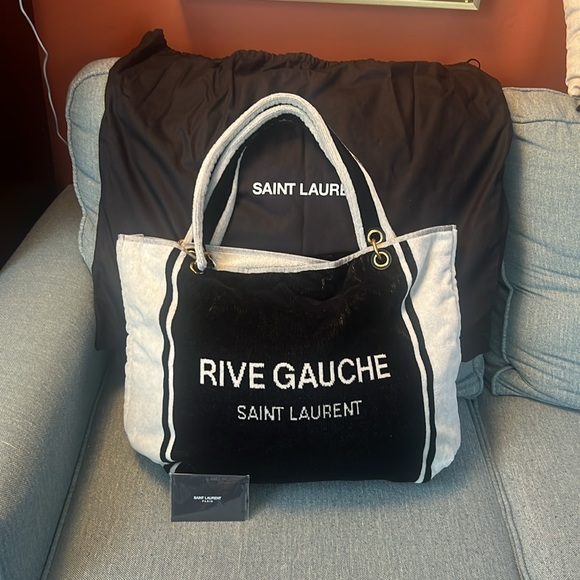 Saint Laurent Black and White Rive Gauche Towel Cabas in Terrycloth - Pre-loved - Picture 9 of 14